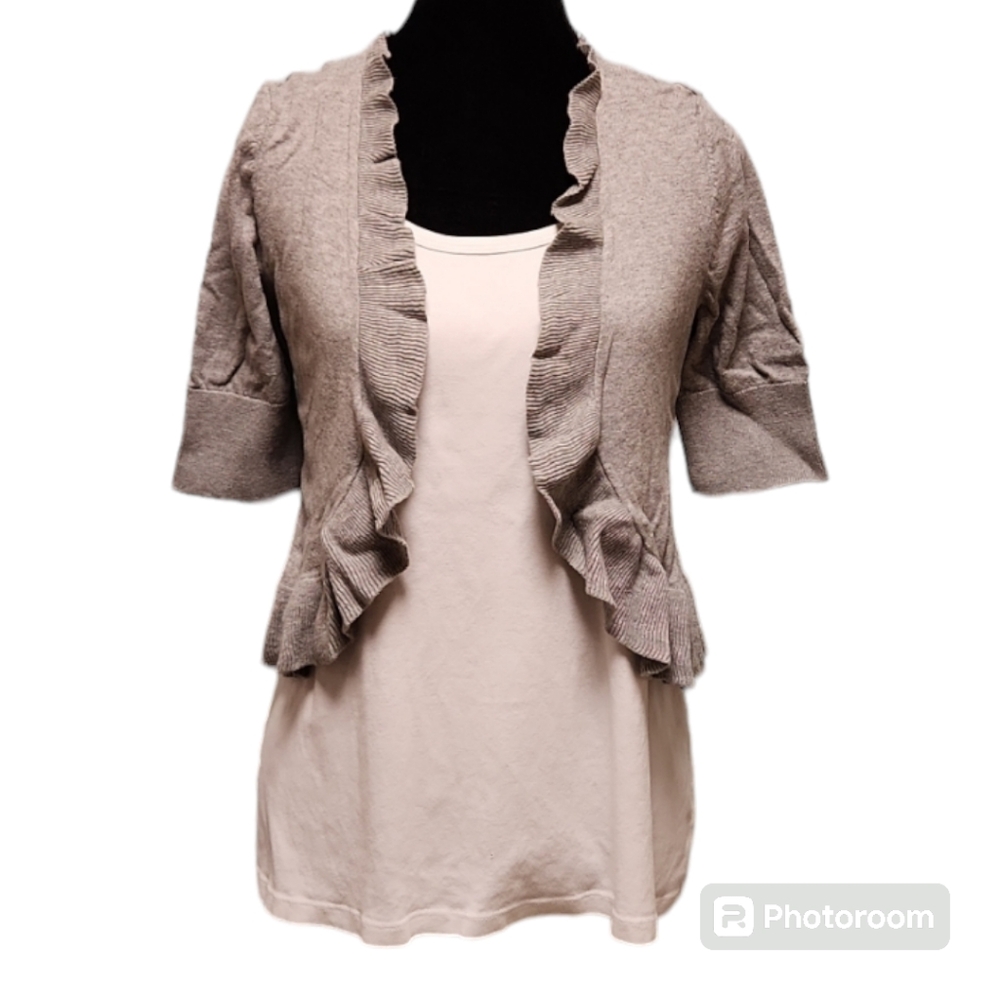 Decree - gray Medium ruffled open cardigan